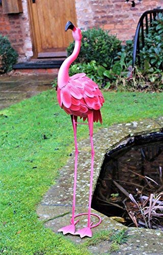 HH Home Hut 100 cm Metal Pink Garden Pond Flamingo Party Ornaments Decoration free standing