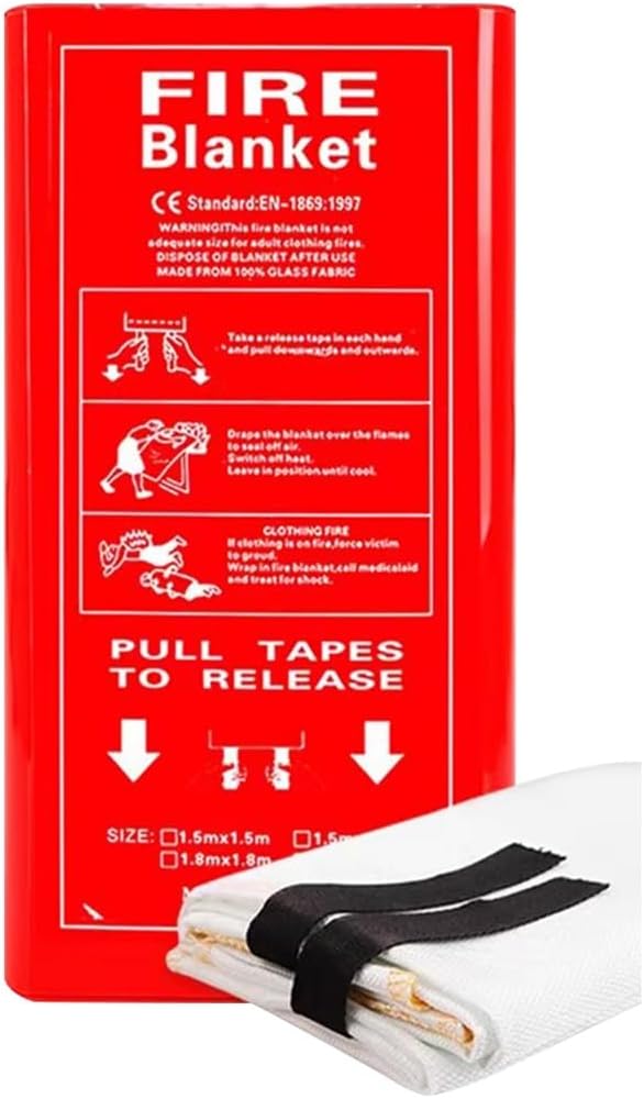 Fire Safety Blanket for Camping, Heat Resistant Fiberglass Fire Retardant Blanket, Essential Tools for Office Warehouse Survival Safety(White(1PCS),1.8 * 1.8m)