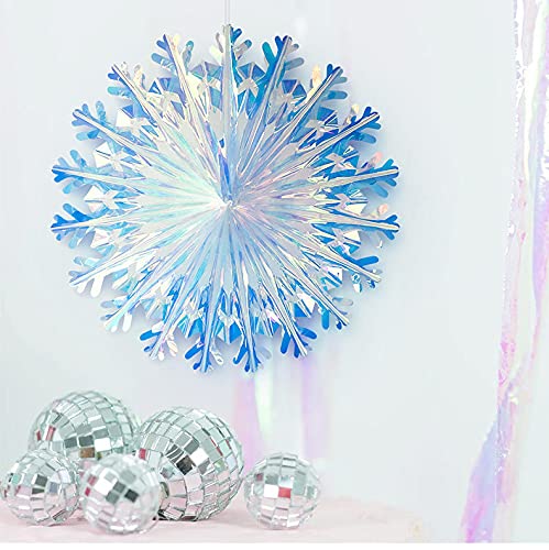 CENPEK Kerst Iriserende Sneeuwvlok Vorm Folie Plafond Muur Holo Decoratie Bloemen Bal Craft Opknoping Decoratie voor Kerstmis Verjaardag Bruiloft 45cm
