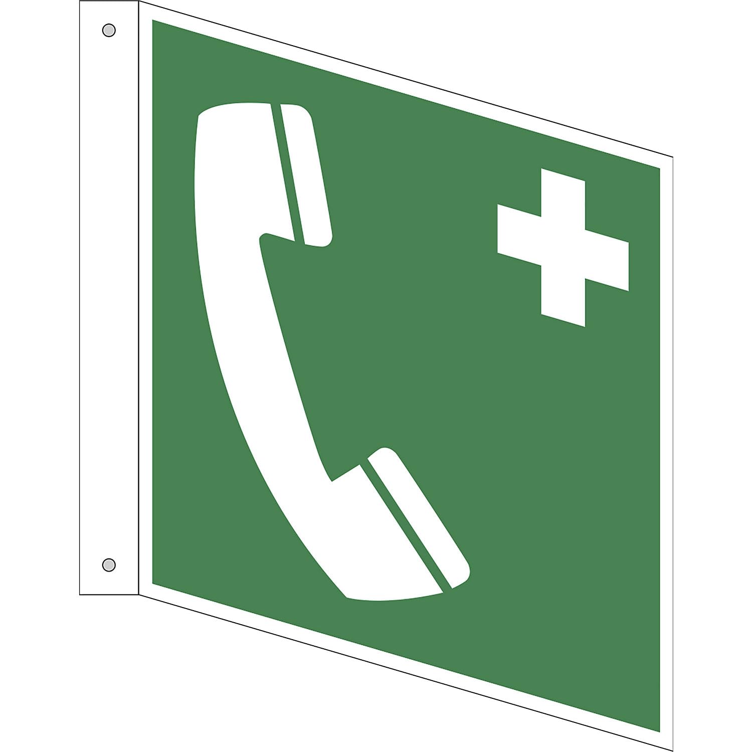kaiserkraft | Rettungszeichen | Notruftelefon | VE 10 Stk | Kunststoff | Fahnenschild | 200 x 200 mm