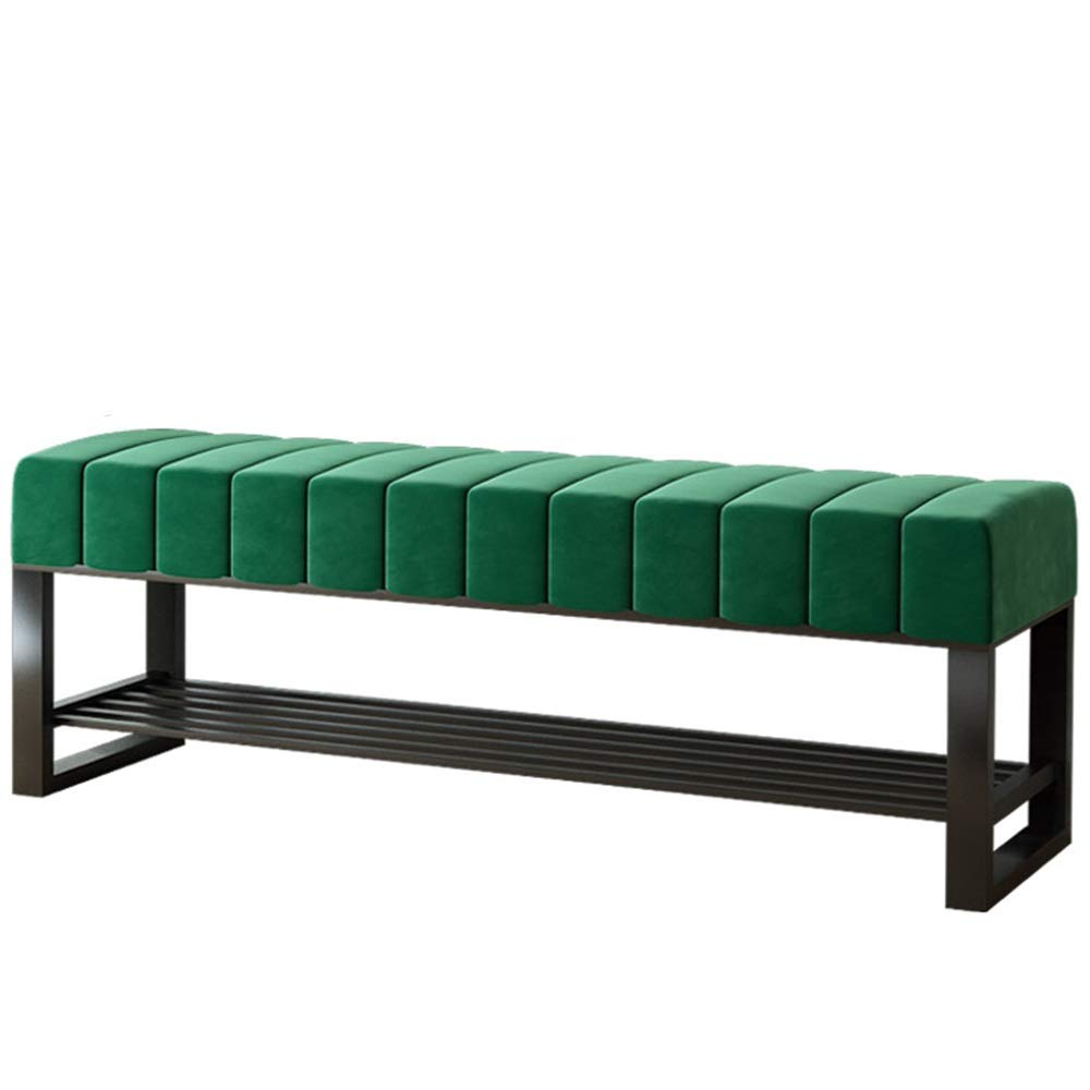 SXZenSpace Shoe Cabinet Bench Household Changing Stool Thickened Sponge Cushion 1 Layer Rack Bedroom Bed end Wrought Iron Frame 150kg 80x32x45cm (Color:Green)