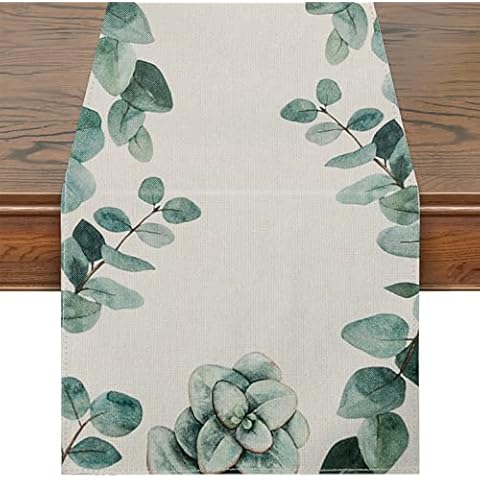 Figarge Camino de Mesa de Lino Verde Hojas Cover