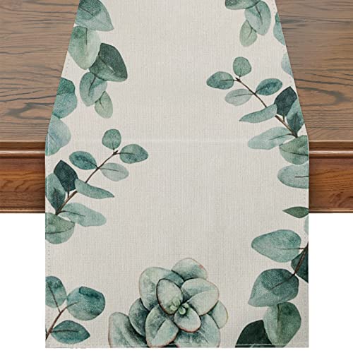 Figarge Chemin de Table, Dîner Chemin de Table en Lin Lavable, Rectangulaire Décoration de Table Nappe pour Fête, 180x30CM (Feuilles) Cover