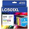 LC501XL Ink Cartridges High Yield Compatible for Brother LC501XL LC501 XL LC501 use with MFC-J1260DW, MFC-J1360DW, MFC-J1410DW Printer (Black, Cyan, Magenta, Yellow, 4 Pack)