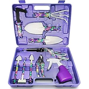 KAHEIGN 10 stuks tuingereedschapsset, tuingereedschap met doos, ergonomische anti-slip handgreep, robuuste roestvrije schep, tuinschaar, hark, watersproeier, tuincadeauset voor dames en heren