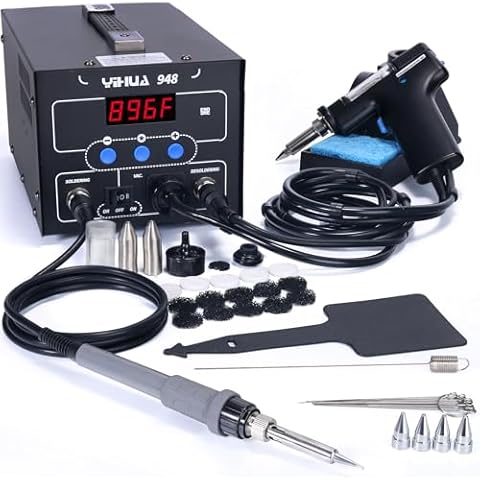 YIHUA 948 Upgraded 2 in 1 ESD Safe 80W Desoldering Station and 60W Soldering Iron- Desoldering Gun and Soldering Station °F /°C Cover