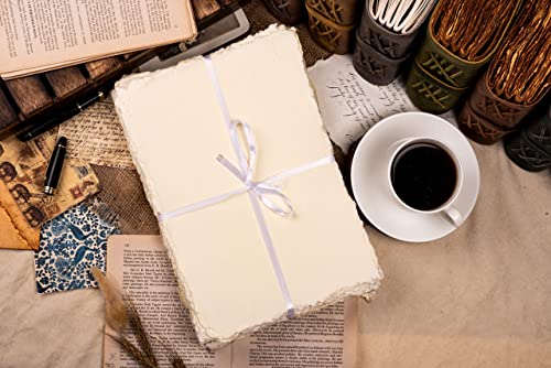 Watercolor Paper With Box- Mixed Media Watercolor Paper - Deckle Edge Cotton Handmade Paper - 200 Gsm Thick Virgin Vintage Cotton Paper (Off White, 7.5 Inches X 11.5 Inches) #TOP4