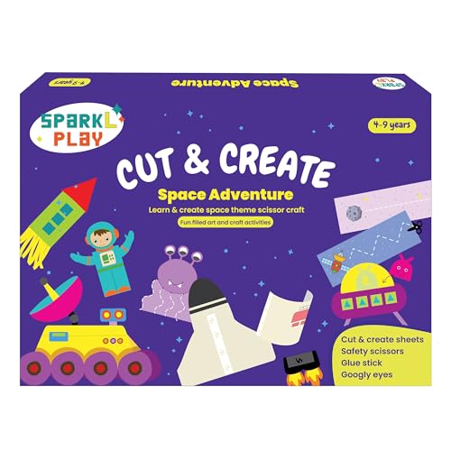 SparkLPlay Art and Craft Kit. Toys for Kids 4 to 9 Years Old. Snip Snip Activity. Birthday Gift for Girls & Boys. DIY Kit. Craft Supplies. Develop Scissor Skills. 18 Activities. (Space Adventure) - Image 7