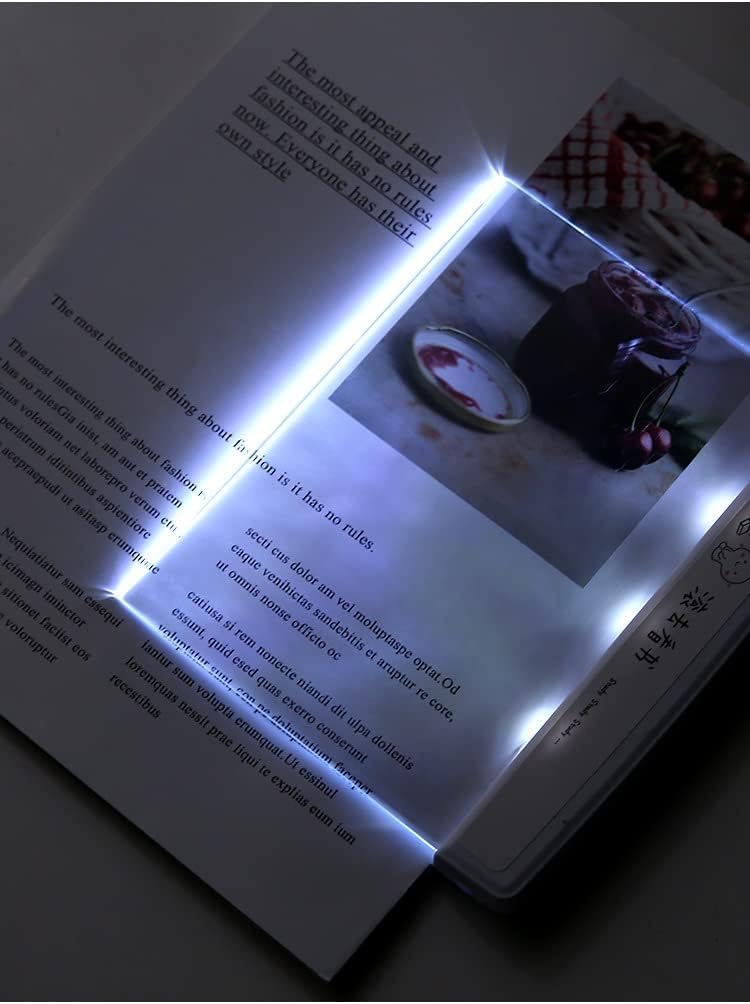 Book Light Page Book Light for Reading in Bed at Night Clear LED Book Full Page Light Illuminator Panel Plate Lamp Board Wireless (Black)
