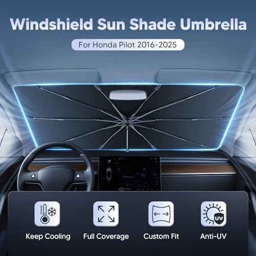Image of Autorder Windshield Sun Shade Umbrella for 2016-2026 Honda Pilot Accessories,Upgraded Ice Crystal Material,Easy Setup Umbrella Sunshade for Car Windshield,100% Sun Blocking
