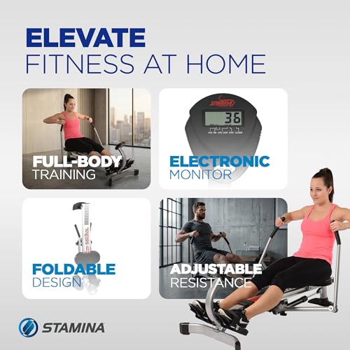 Image of Stamina Hydraulic Rowing Machine, BodyTrac Glider with Cylinder Resistance, 250 Lbs - Home and Gym Exercise Equipment - Ideal for Fitness Training and Body Workout