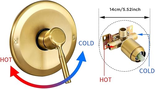 Miniatura 4 de Juego de cabezal de ducha y grifo de oro cepillado completo con accesorios de ducha de válvula con cabezal de ducha de lluvia de alta presión de 6