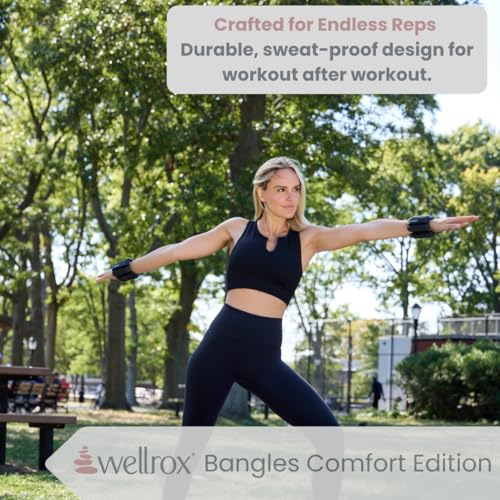 Image of Wellrox Weighted Bangles - Adjustable Ankle and Wrist Weights for Women & Men - Set of Ankle Weights 2 lbs (1 lb Each Wrist Weight) | Weighted Arm Bands for Pilates, Yoga, Running & Walking