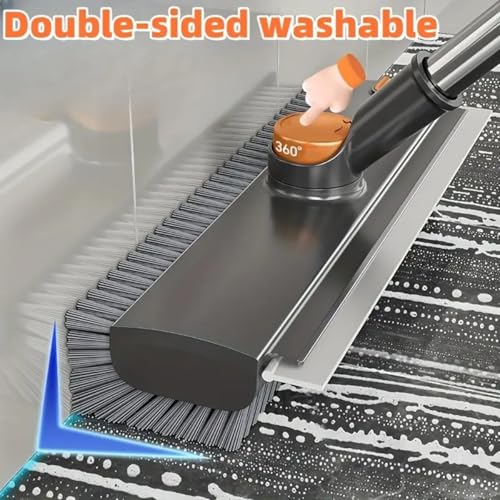 Image of 3 in 1 Bathroom Cleaning Brush with Wiper - Heavy Duty 52 inch Long Handle 360 Rotate Floor Scrubber Brush, Tiles Cleaning, Floor Scrub for Kitchen and Bathroom Wall