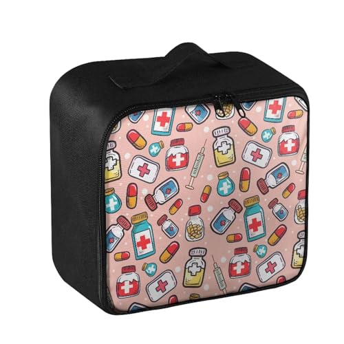 Image of Gomyblomy Pink First Aid Bag Empty Medical Travel Bag with Multiple Pockets Lightweight Medicine Organizer Pouch Emergency Kit for Home Cars Trips Camping Hiking