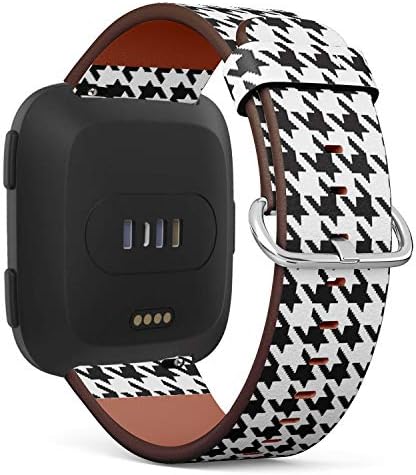 Q-Beans Watchband, Compatible with Fitbit Versa, Versa 2, Versa Lite - Replacement Leather Band Bracelet Strap Wristband Accessory // Houndstooth Black Pattern image 3