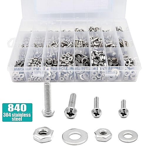 840 Pieces 4-40# 6-32# 8-32# 10-24 nut and Bolt Combination kit 304 Stainless Steel Combination nut and Bolt Screw Washer - Image 3