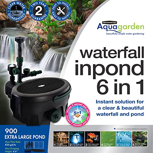 Aquagarden Pennington, Inpond 6 In 1 Pond & Water Pump, Filter, Uv Clarifier, Led Spotlight,All In One Solution For A Clean, Clear And Beautiful Pond, For Ponds Up To 900 Gallon, Black #TOP1