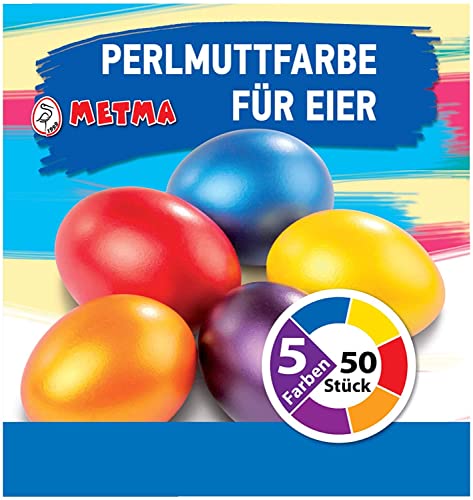 Metma B038 - Colores de Huevo, 5 Unidades, Amarillo, Naranja, Rojo, Azul, Morado, con Guante, Pastillas para Colorear, Huevos de Pascua, Pascua