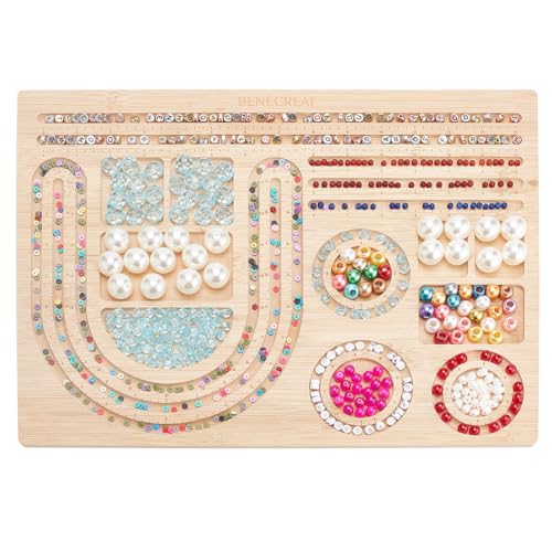 BENECREAT 39x29cm Wooden Bead Design Board Bead Making Supplies Beading Trays Mats for Bracelet Necklaces Jewelry Making DIY Design 1cm Thick