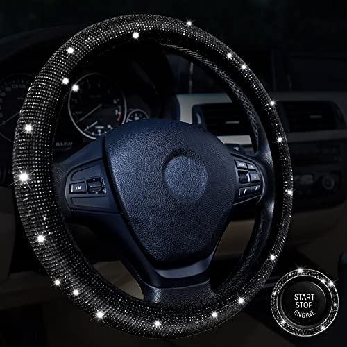 Bling Car Accessories Gorgeous 15 Inch Steering Wheel Cover with Bling Lgnition Ring Car Wheel Protector for Women Colorful Rhinestone Glitter Car Accessories for Vehicle (Black) Bling Car Accessories Gorgeous 15 Inch Steering Wheel Cover with Bling Lgnition Ring Car Wheel Protector for Women Colorful Rhinestone Glitter Car Accessories for Vehicle (Black)