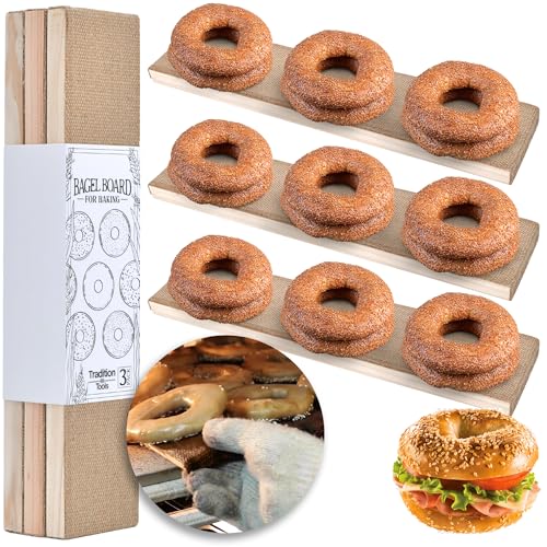 Bagel Baking Boards 3-Pack | 15.7 x 3.5 x 0.8 Burlap Covered Cedar Boards | Bagel Boards for Baking Bagels | Food Grade Burlap & Cedar| Perfect for New York Style Bagel Making