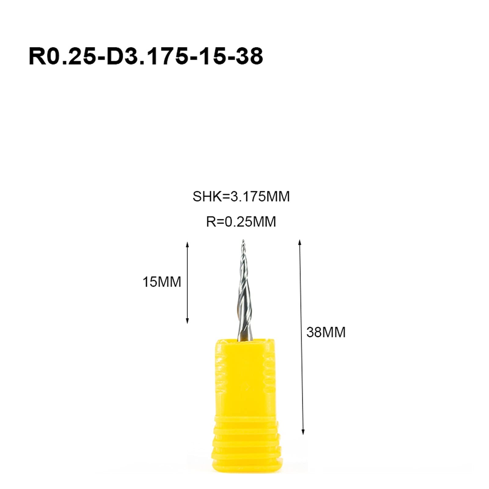 Cortador de fresado de superficie 10pcs R0.25 * D3.175 * 15 * 38L * 2F HRC55 Tungsteno Carburo de carburo con recubrimiento de carburo de la bola de la cabeza de la cabeza del grano de la cabeza del t