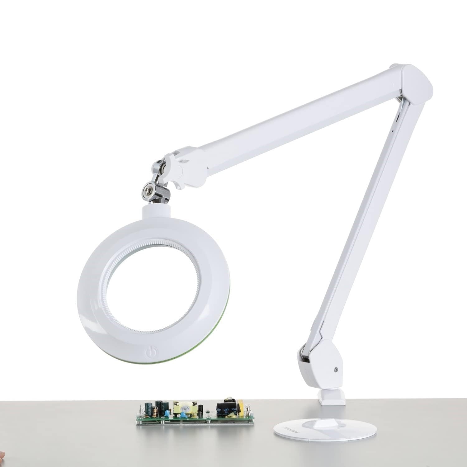 AmScope - 1.75X Magnification 5 Diameter 3 Diopter LED Magnifying Lamp on Articulating Arm with Heavy-Duty Table Clamp - MAGLED-8066D8