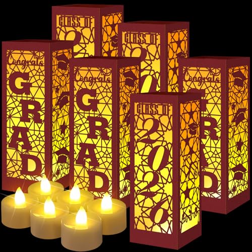 Image of Rossesay 6 Pcs Graduation Table Centerpieces Boxes Class of 2026 Graduation Lanterns for Centerpieces with LED Candles Congrats Grad School College Photo Props for Party Table Decoration (Chestnut)