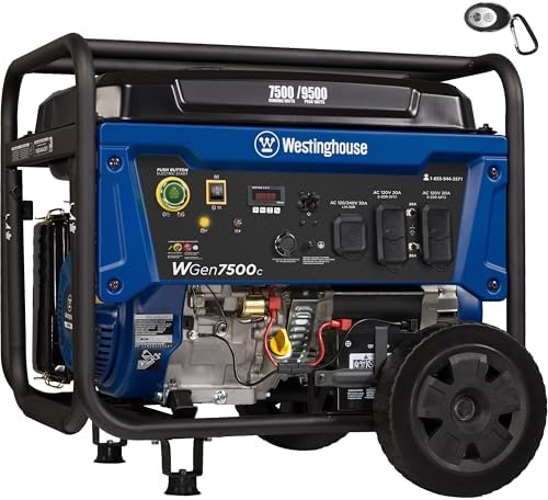 Westinghouse 9500 Peak Watt Home Backup Portable Generator, Remote Electric Start with Auto Choke, Transfer Switch Ready, Gas Powered, CO Sensor