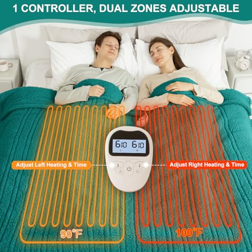 Queen Size Electric Blanket Single Control - 84"X90" Soft Double Sided Sherpa Heated Blanket with 6 Heating Levels & 10 hrs Timer Settings, Washable & ETL Certified for Bed, Green