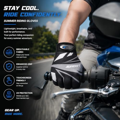 Image of Leosportz Summer UV Protection Gloves for Men & Women | Touchscreen Cycling Gloves with Anti-Slip Palm Grip | Breathable Cooling Riding Gloves for Bike, Motorcycle, Hiking & Outdoor Sports (Blue)