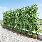 Paravent d'intimité extérieur en faux bambou – Hauts bambous artificiels en jardinière pour terrasse, balcon ou jardin – Cloison décorative résistante aux intempéries(50 cm Base+11 Bamboo,1.5m/4.9ft)