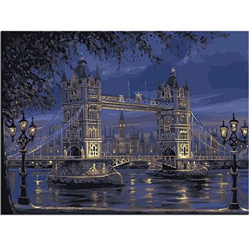 Paint by number Kit for Adults Beginner Landscape DIY Oil Painting on Linen Canvas with Brush Paints Pigment No Blending No Mixing fantastic Pictures Painting London Tower Bridge 16x20 Inch Frameless