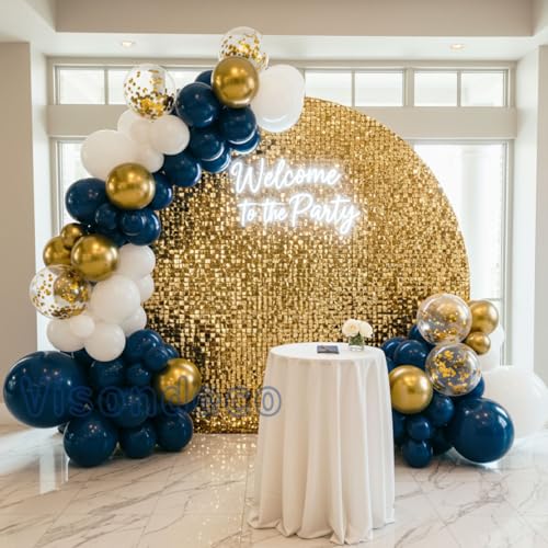 Image of Navy Blue Balloon Garland Kit - 102pcs Blue and White Balloons with Gold and Star Foil Balloons - Party Decoration Arch for Graduation 2026 Happy Birthday Baby Shower