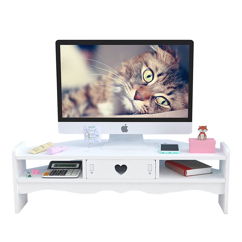 Mott White Corner Computer Monitor Stand Riser, Triangle Pc Screen Stand Riser Shelf, Desktop Organizer For Tv, Printer, Computer, Notebook
