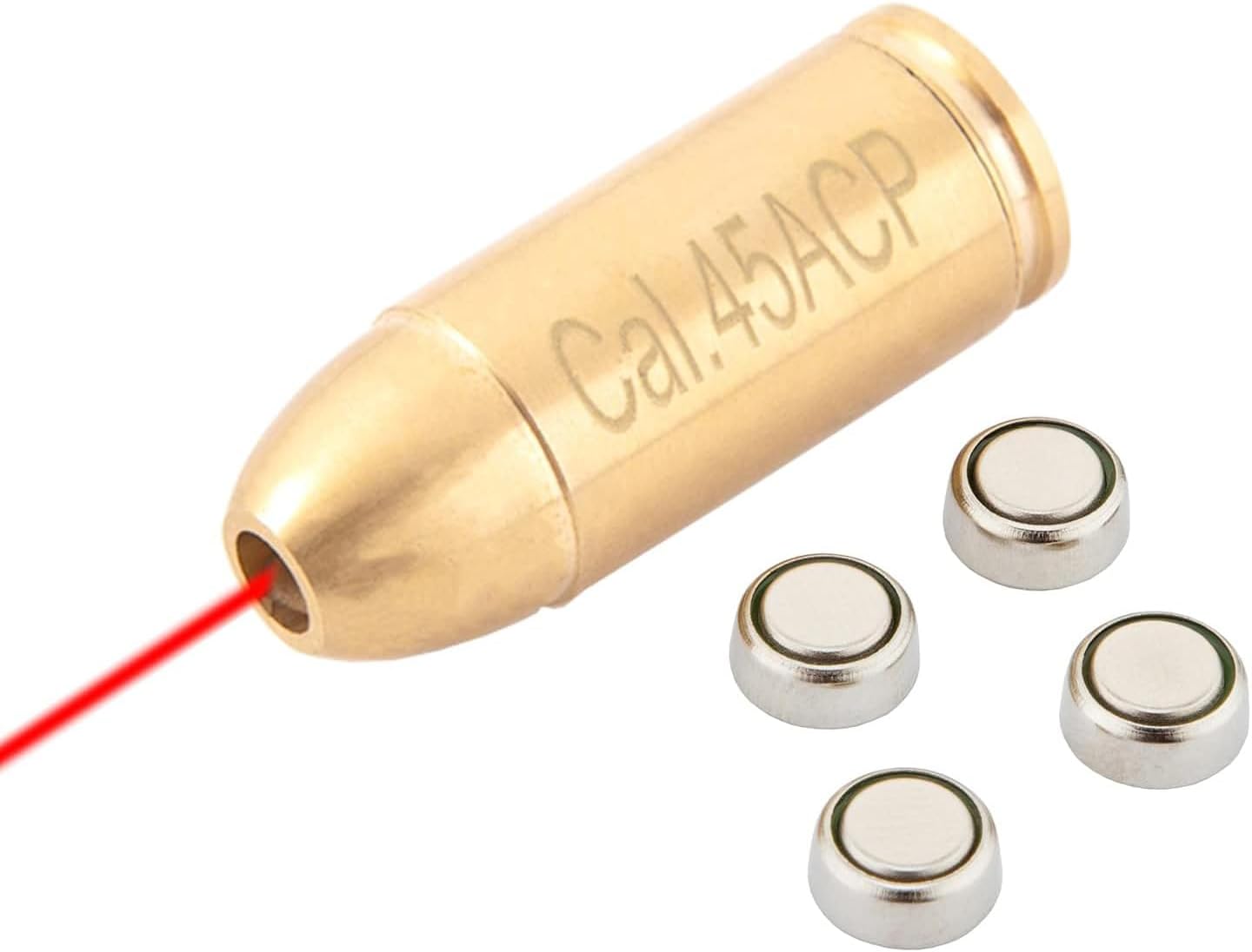 Laser Bore Sight for .45 ACP, Hunting Red Dot Boresighter with 4 Batteries（2 Set Batteries）