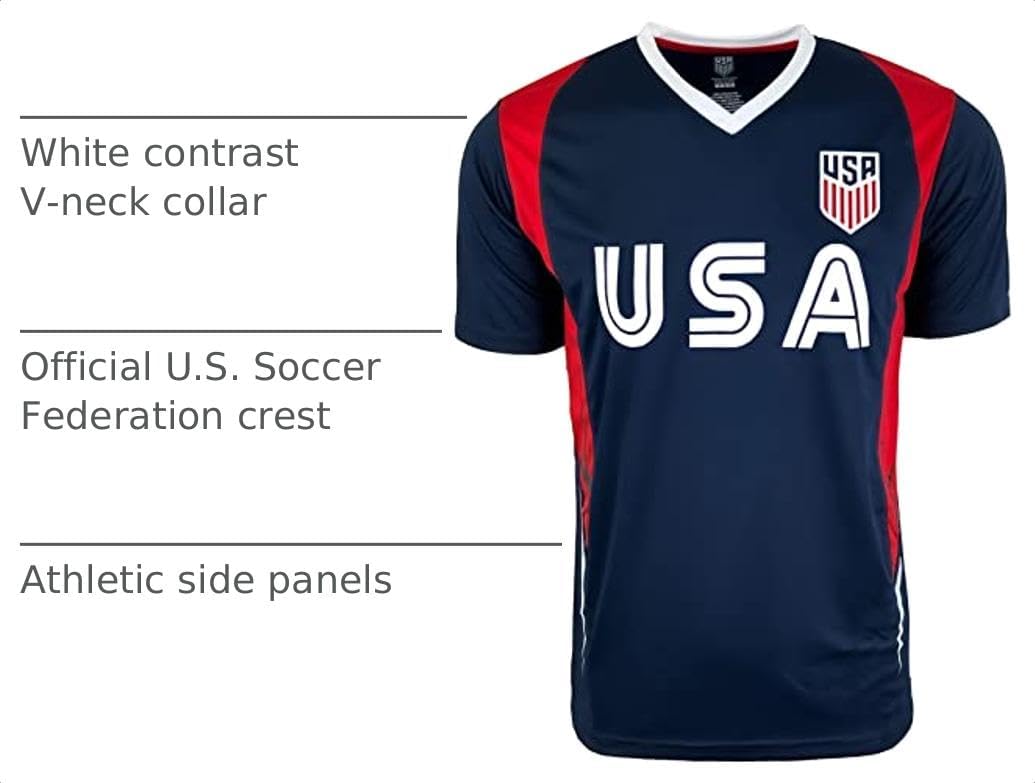 Icon Sports Official Licensed Kids US Soccer Game Day Shirt USMNT - Youth Athletic Active Training Tee, Navy/Red image 4
