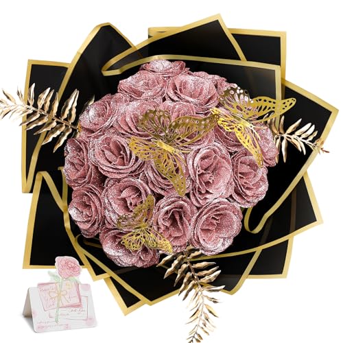 Tobilu Pink Glitter Roses Bouquet 24 Pack