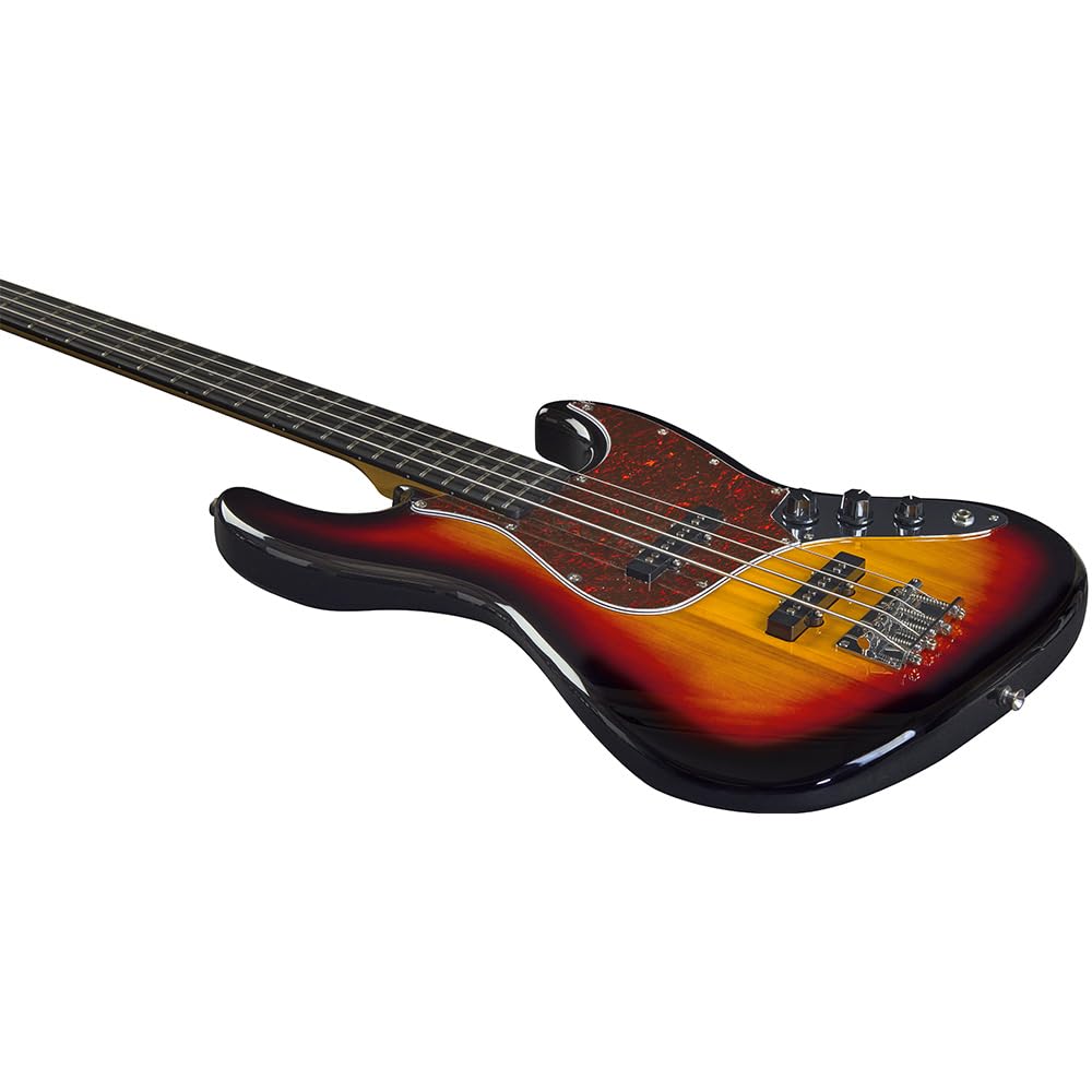 Spencer by Eko – JB10 Sunburst, bajo eléctrico de 4 cuerdas, cuerpo de álamo, mango de arce y diapasón de 21 teclas de resina, 2 pastillas JB con controles separados de volumen y 1 tono, color