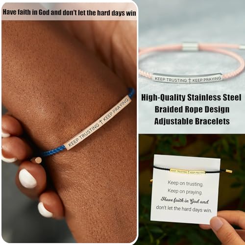 Keep Trusting Don't Let The Hard Days Win Tube Bracelet, Handmade Braided Adjustable Wrap Stainless Steel Inspirational Bracelets Birthday Gifts Jewelry (Black-Rose Gold)3