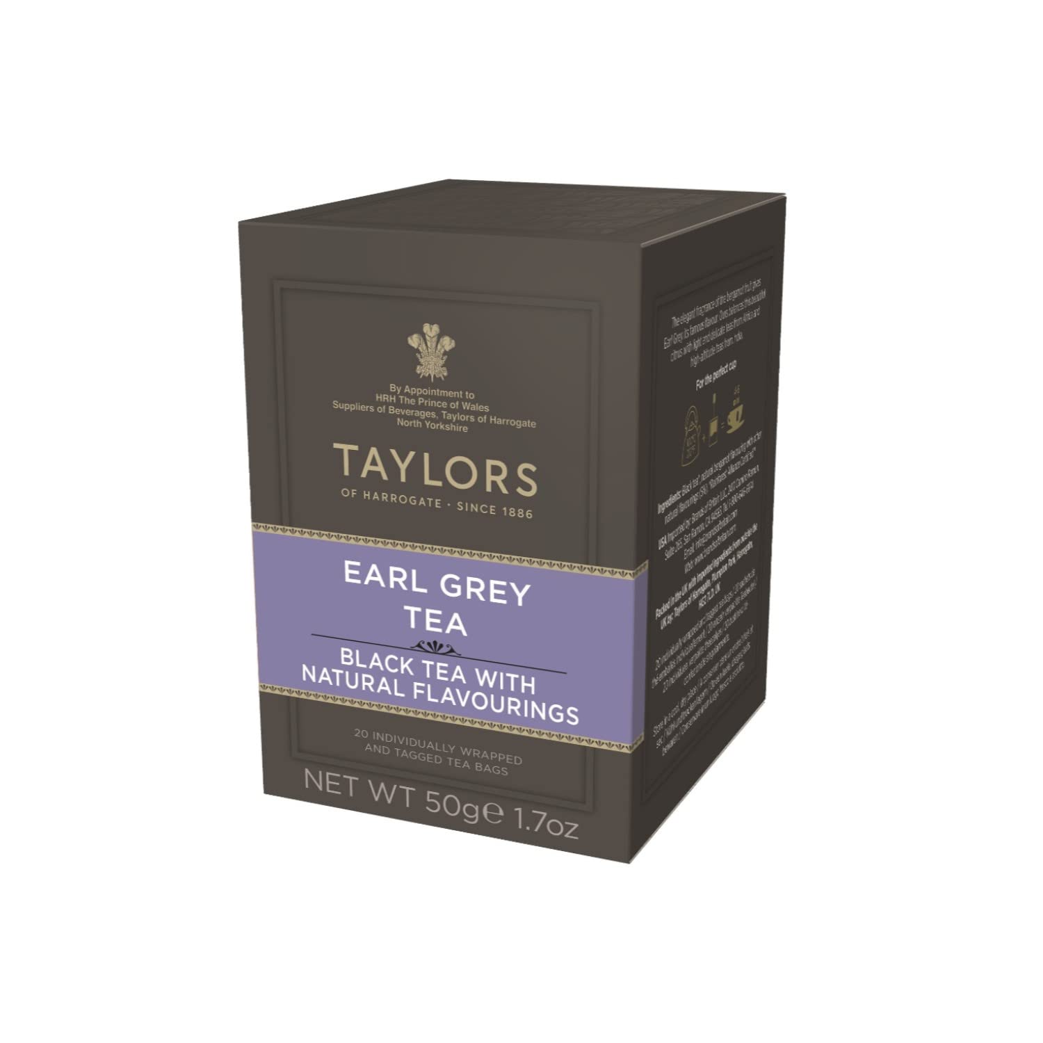 Taylors® | Bergamotka Czarna herbata Earl Grey Jasno pachnąca | Czarna herbata Earl Grey Bergamot - 6 x 20 filtrów do herbaty (300 gr) | Saszetki z czarną herbatą Earl Grey