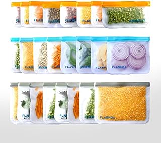 24 Pack Extra Thick Reusable Food Bags, BPA Free Leakproof Reusable Freezer Bags (8 Reusable Sandwich Bags, 8 Reusable Snack Bags, 8 Reusable Gallon Bags)