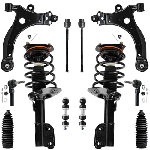 Image of Detroit Axle - 12pc Front End Suspension Kit for 2004-2008 Pontiac Grand Prix 2005 2006 2007, 2 Ready Struts 2 Lower Control Arms 2 Sway Bars 4 Inner Outer Tie Rods 2 Boots Replacement Struts Shocks