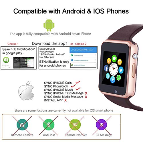 Smart Watch, Smartwatch Compatible with Android Samsung and iPhone(Partial Functions) with TF SIM Card Slot Text Call Reminder Camera Music Player Pedometer for Men Women