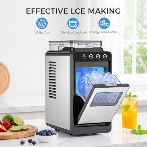 Image of COWSAR Ice Maker Countertop, Portable Ice Machine with External Water Tank, 26 lbs /24Hrs, 8 Cubes in 6 Mins, Self-Cleaning Quiet Compact Commercial Ice Makers for Home, RV, Camping