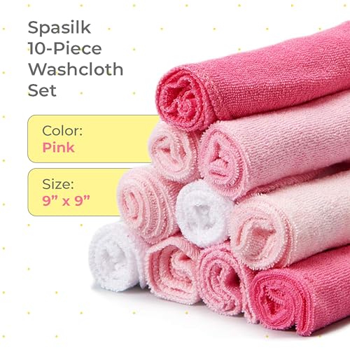 Image of Spasilk Baby Washcloth Wipes Set for Newborn Boys and Girls, Soft Terry, Pack of 10, Pink