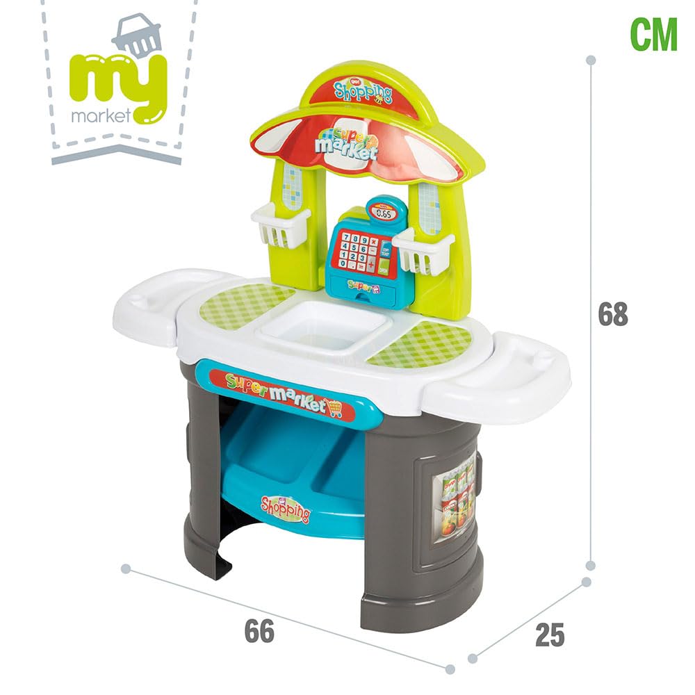 COLORBABY My Home - Supermercato giocattolo My Home con scanner, luce e suono, misura 66 x 25 x 68 cm, include più di 40 accessori, negozio per bambini, gioco educativo per bambini +3 anni (47966)
