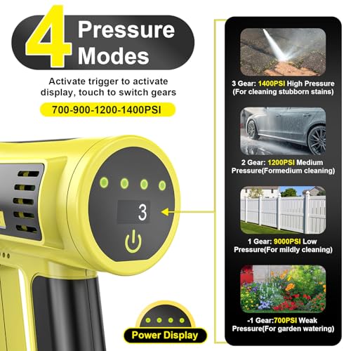 Image of Cordless Portable Washer, Brushless Motor, 4 Speed Modes, 6-in-1 Swivel Nozzle, 2 x 4.0 Ah Batteries, 5 m Hose, Lightweight Handheld Car Washer for Home, Garden