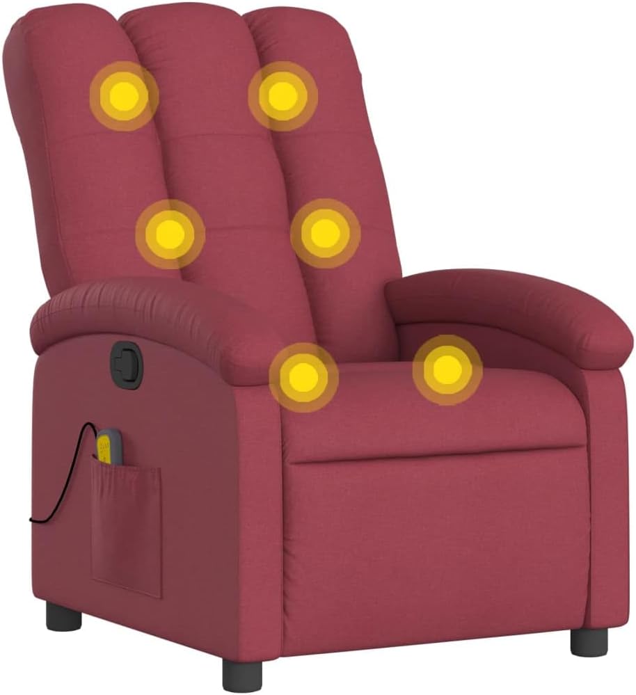 vidaXL Electric Massage ReclinerWine RedWide Armrests6